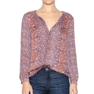 Joie 100% Silk Blouse long sleeve peasant boho style red paisley size XS